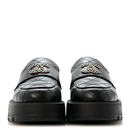 Chanel Calfskin Stitched CC Loafers 39 Black 3 of 10