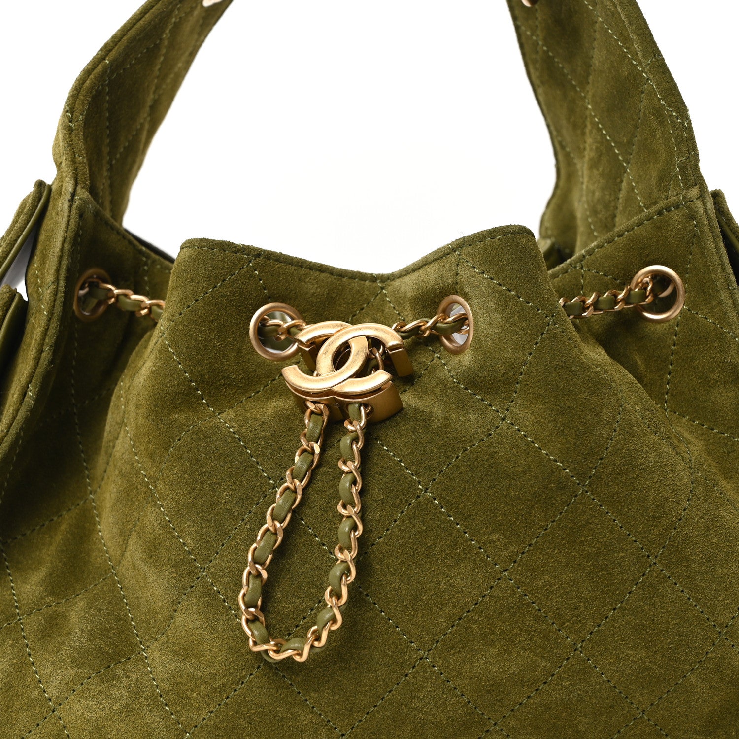 Chanel Suede Quilted Small Chanel 25 Handbag Khaki 1770931