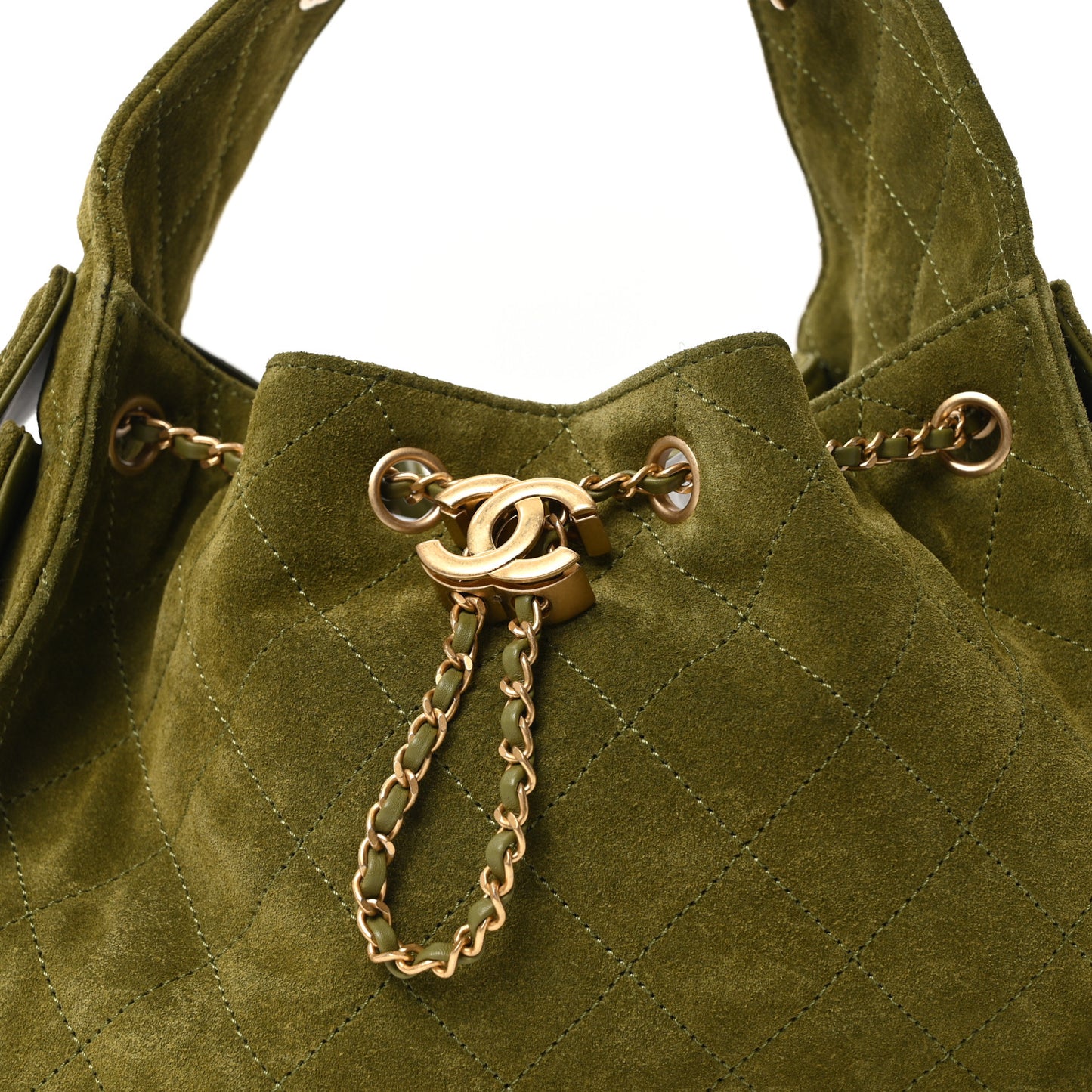 Suede Quilted Small Chanel 25 Handbag Khaki