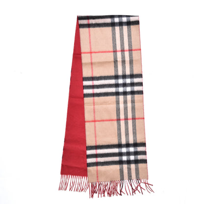 Burberry Cashmere Giant Check Fringe Scarf Camel Parade Red 3 of 5