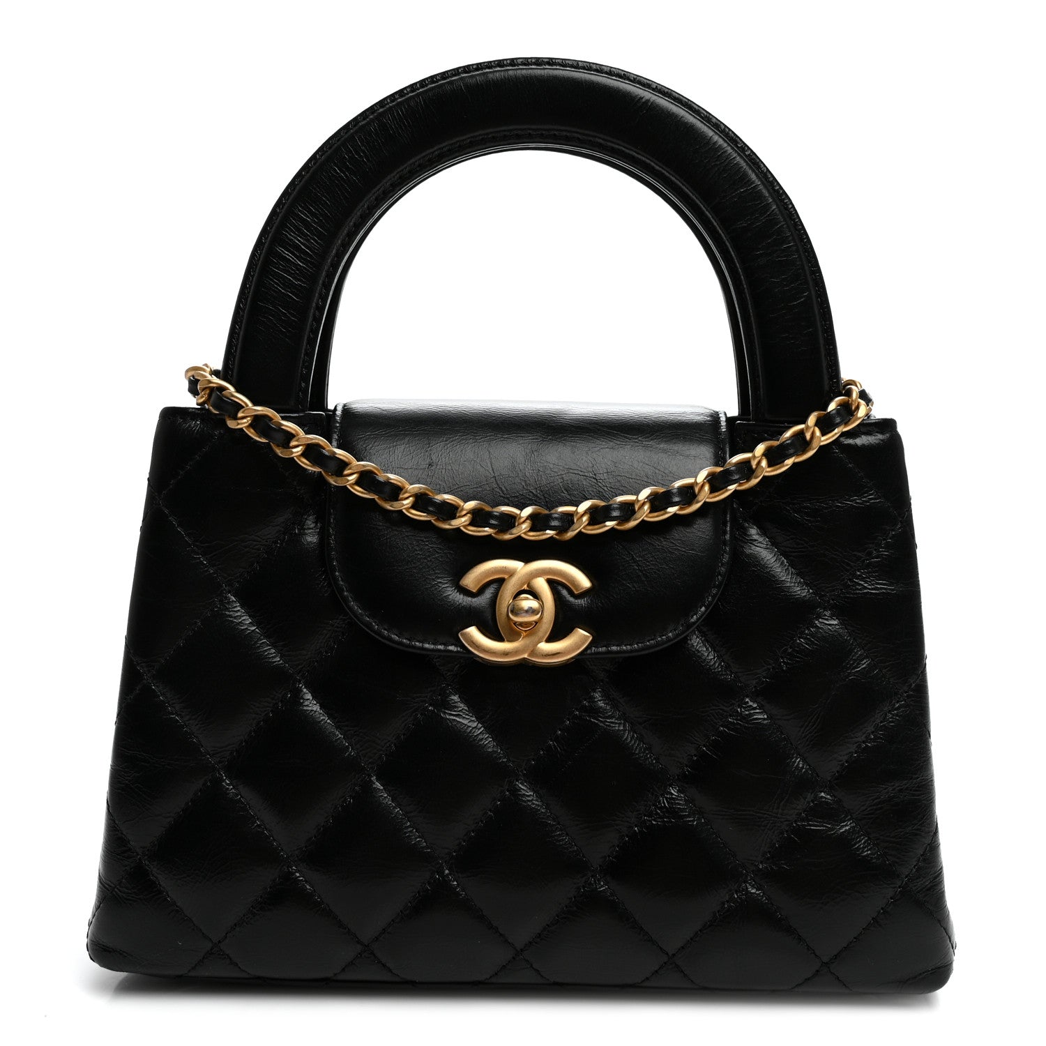 Chanel Shiny Aged Calfskin Quilted Nano Kelly Shopper Black 1 of 10