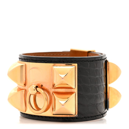 Hermes Shiny Niloticus Crocodile Collier de Chien CDC Bracelet T2 Black 1 of 6