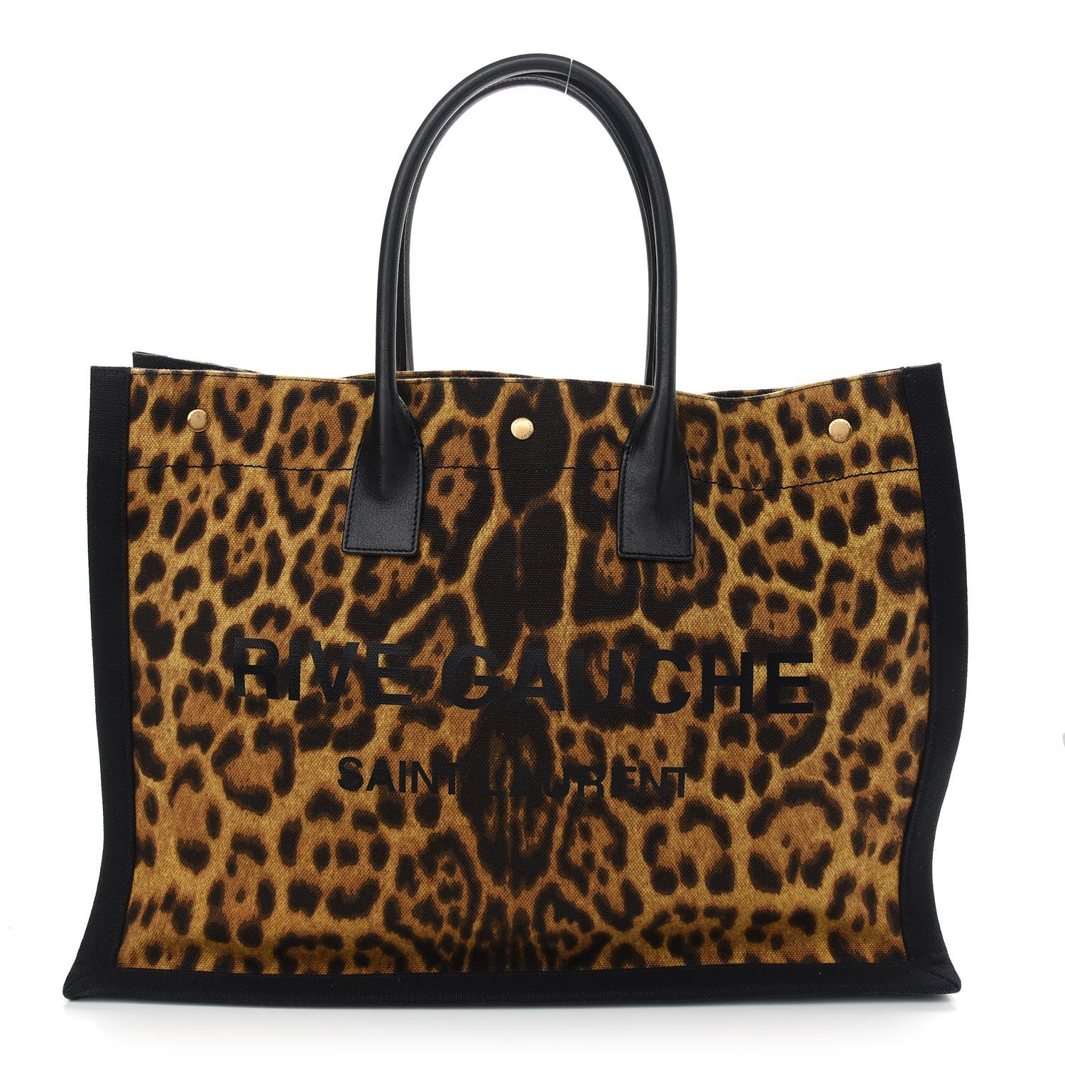 Saint Laurent Canvas Calfskin Leopard Print Rive Gauche Noe Tote Natural Black 1 of 8