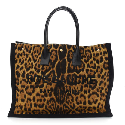 Saint Laurent Canvas Calfskin Leopard Print Rive Gauche Noe Tote Natural Black 1 of 8