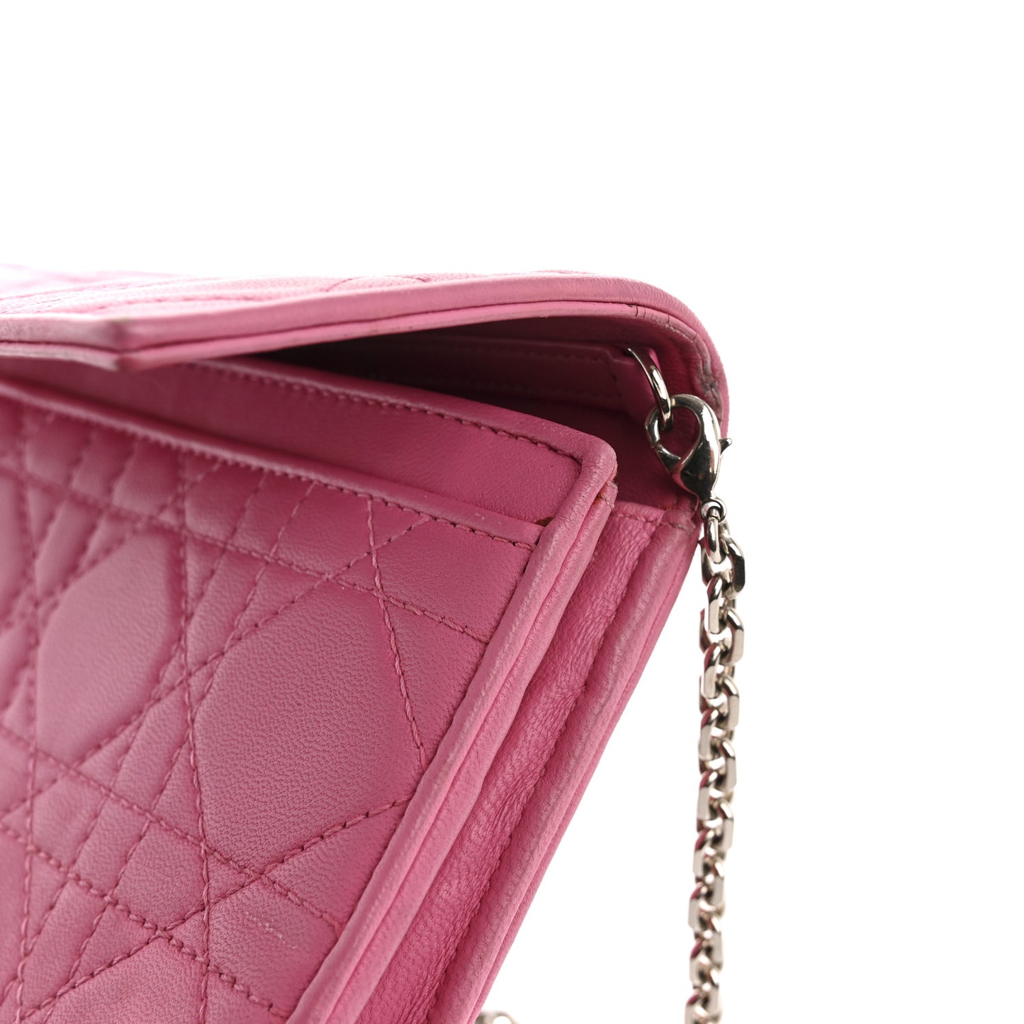 Lambskin Cannage Lady Dior Rendezvous Wallet On Chain Fuchsia