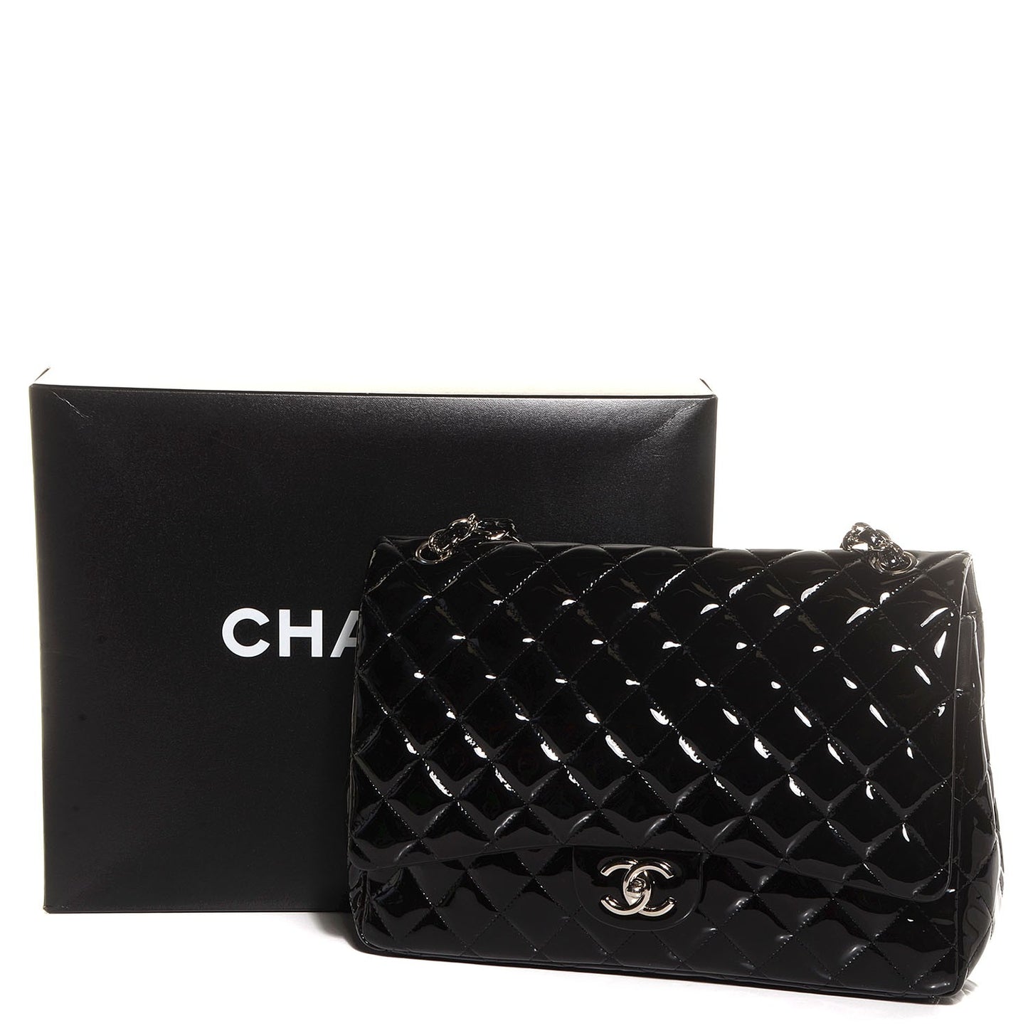 Patent Quilted Maxi Double Flap Black