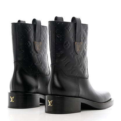 Louis Vuitton Calfskin Monogram Downtown Ankle Boots 38 Black 4 of 10