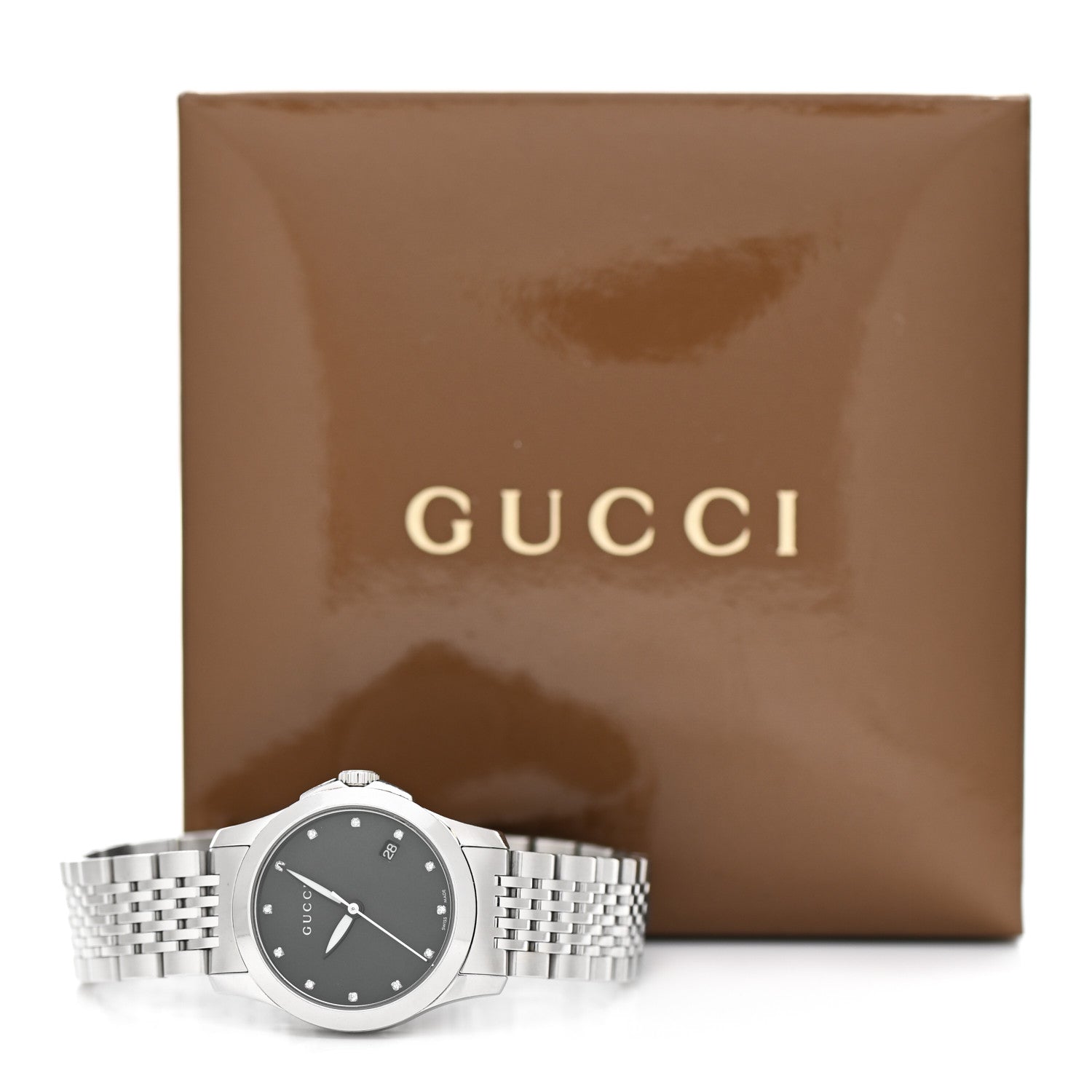Gucci Stainless Steel Diamond Black Mother of Pearl 27mm G-Timeless Quartz Watch 5 of 5