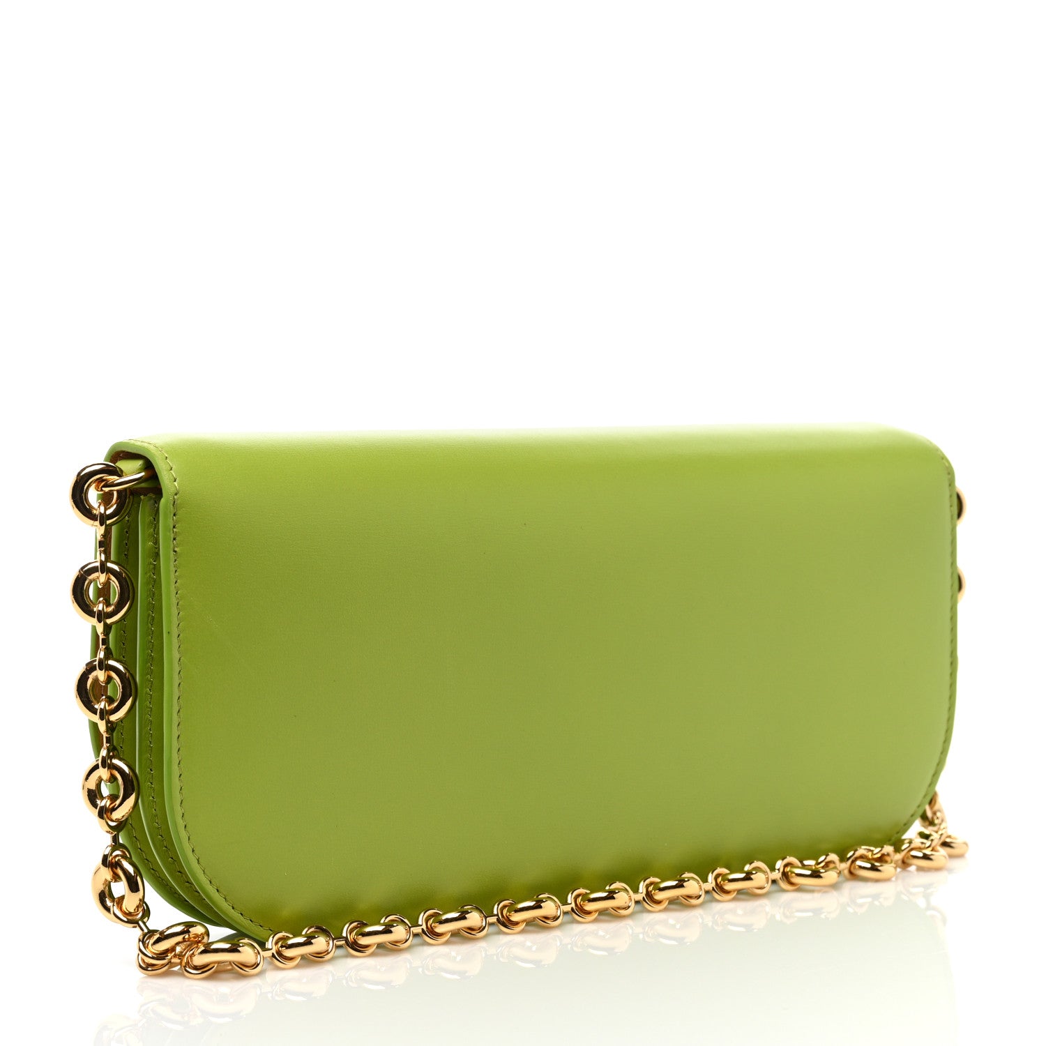 Loewe Silk Calfskin Goya Long Chain Clutch Green Bean 2 of 6