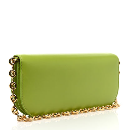 Loewe Silk Calfskin Goya Long Chain Clutch Green Bean 2 of 6