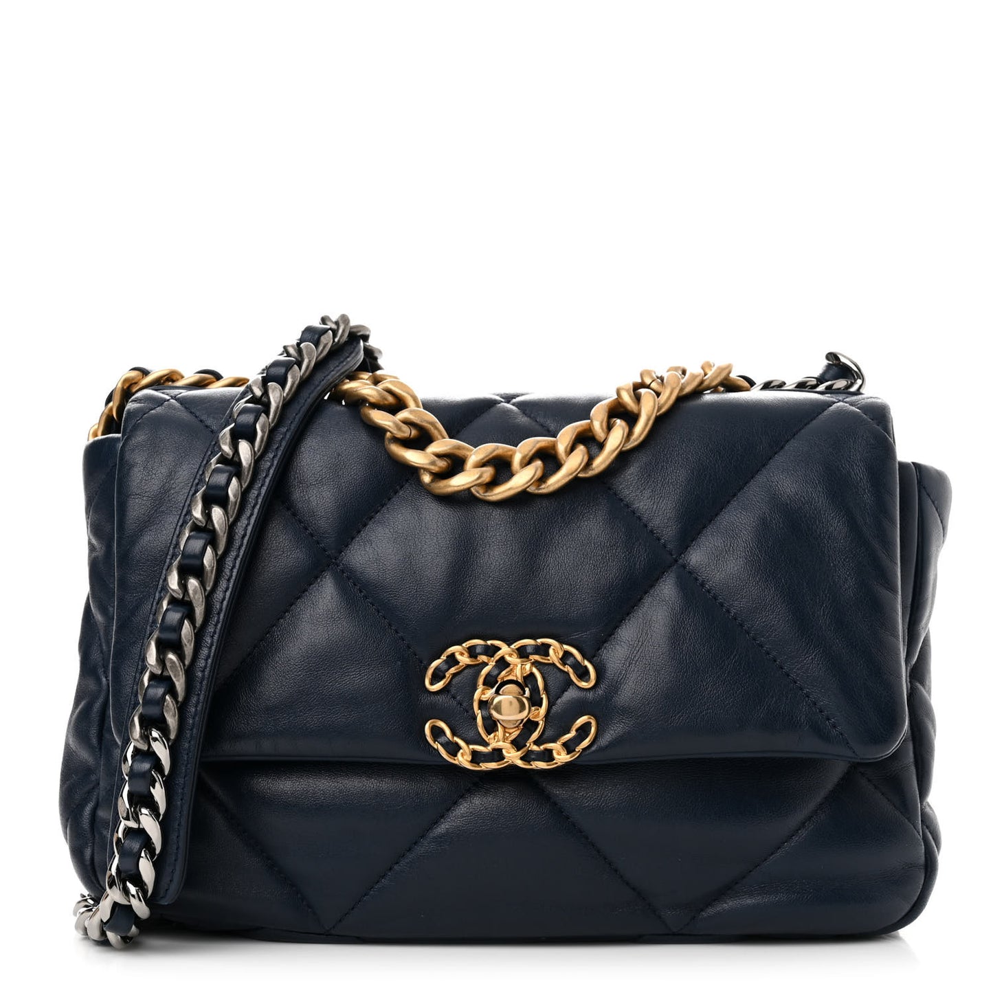 Goatskin Quilted Medium Chanel 19 Flap Navy Blue