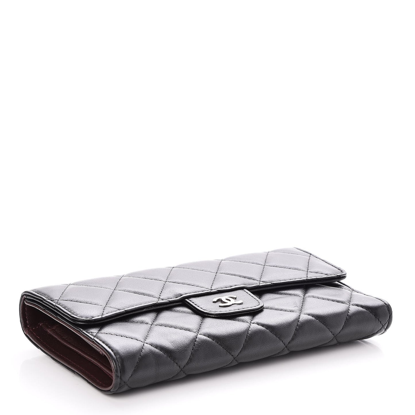 Lambskin Quilted Large Flap Wallet Black