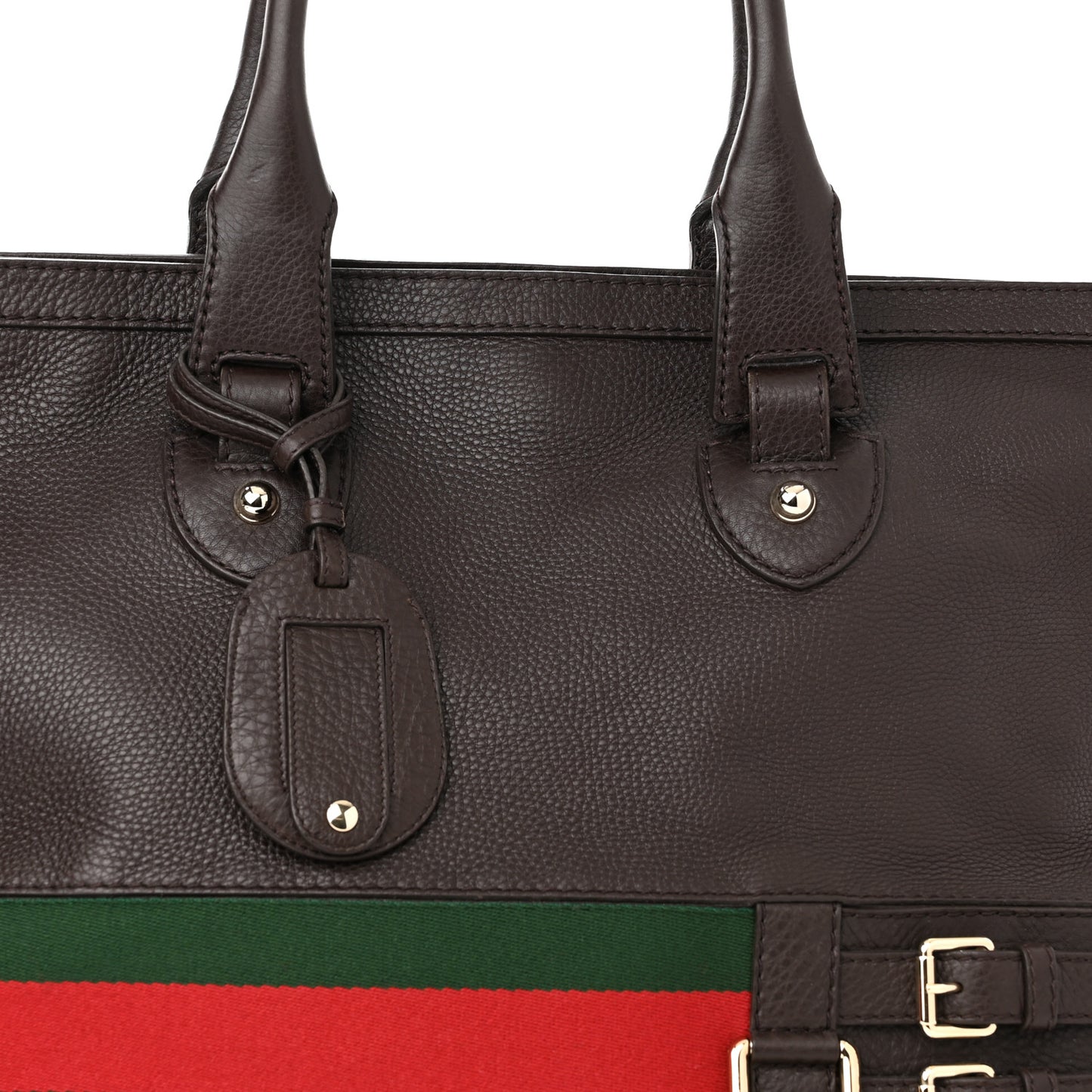 Calfskin Large Web Heritage Tote Dark Brown