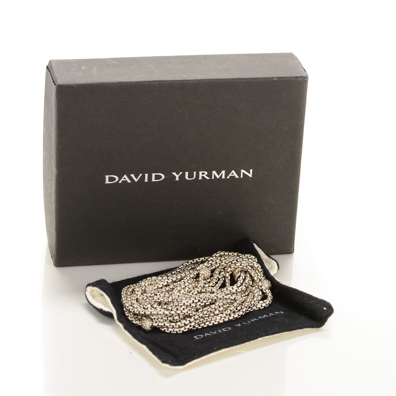 David Yurman Sterling Silver 18K Yellow Gold Diamond Eight Strand Pave Station Necklace 5 of 5
