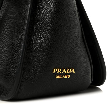 Prada Vitello Daino Embossed Logo Flap Shoulder Bag Black 8 of 11