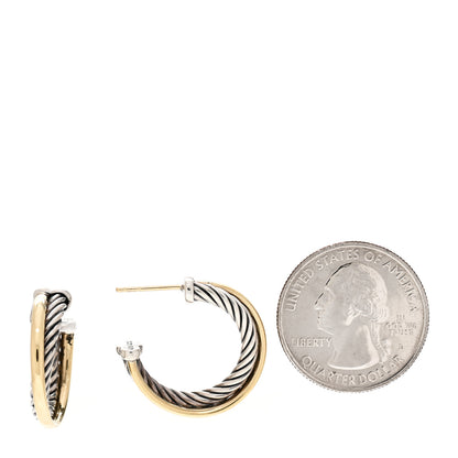 David Yurman Sterling Silver 18K Yellow Gold 23mm Crossover Cable Hoop Earrings 2 of 5