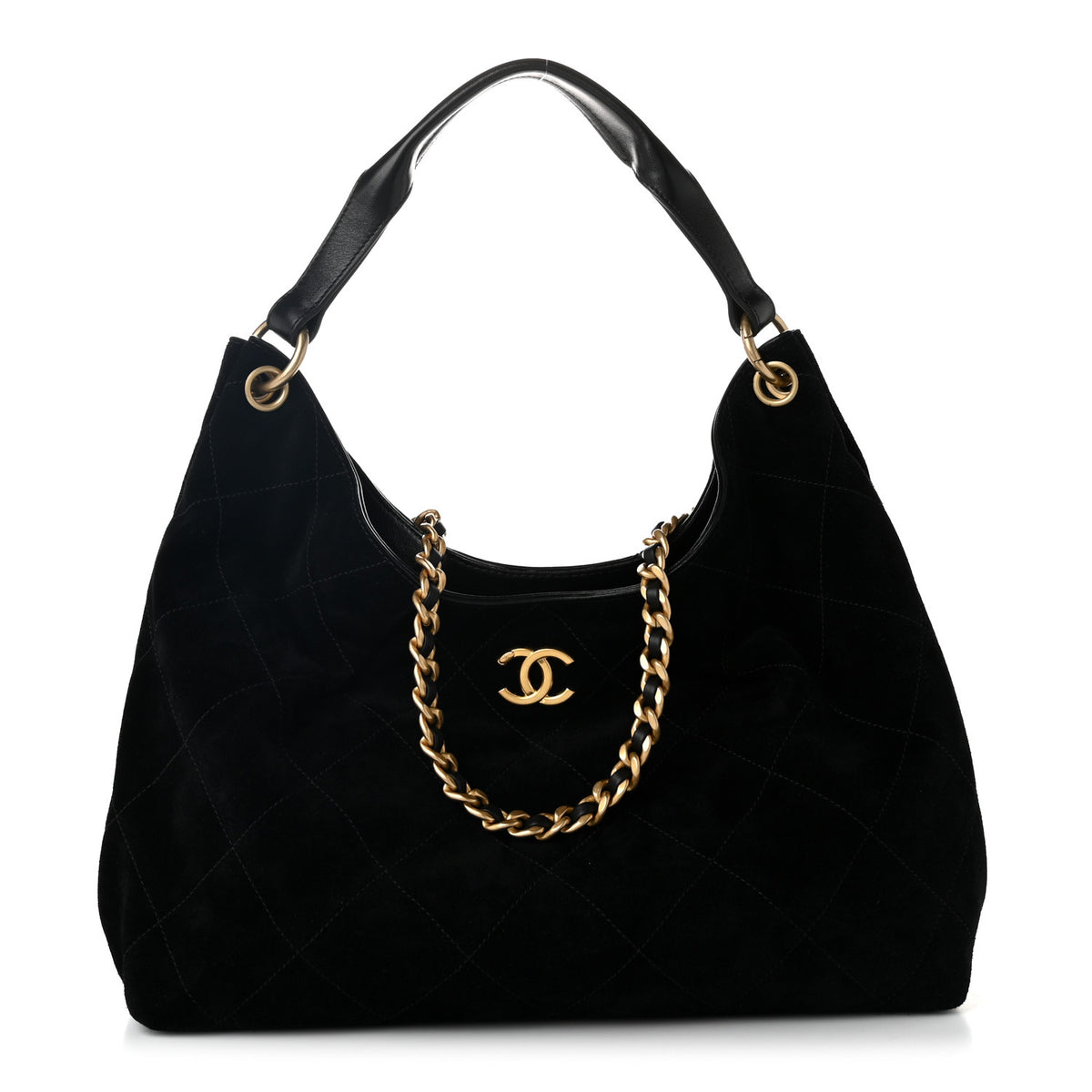 Suede Calfskin Lambskin Quilted Maxi Hobo Black
