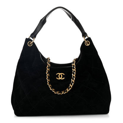Chanel Suede Calfskin Lambskin Quilted Maxi Hobo Black 1 of 10