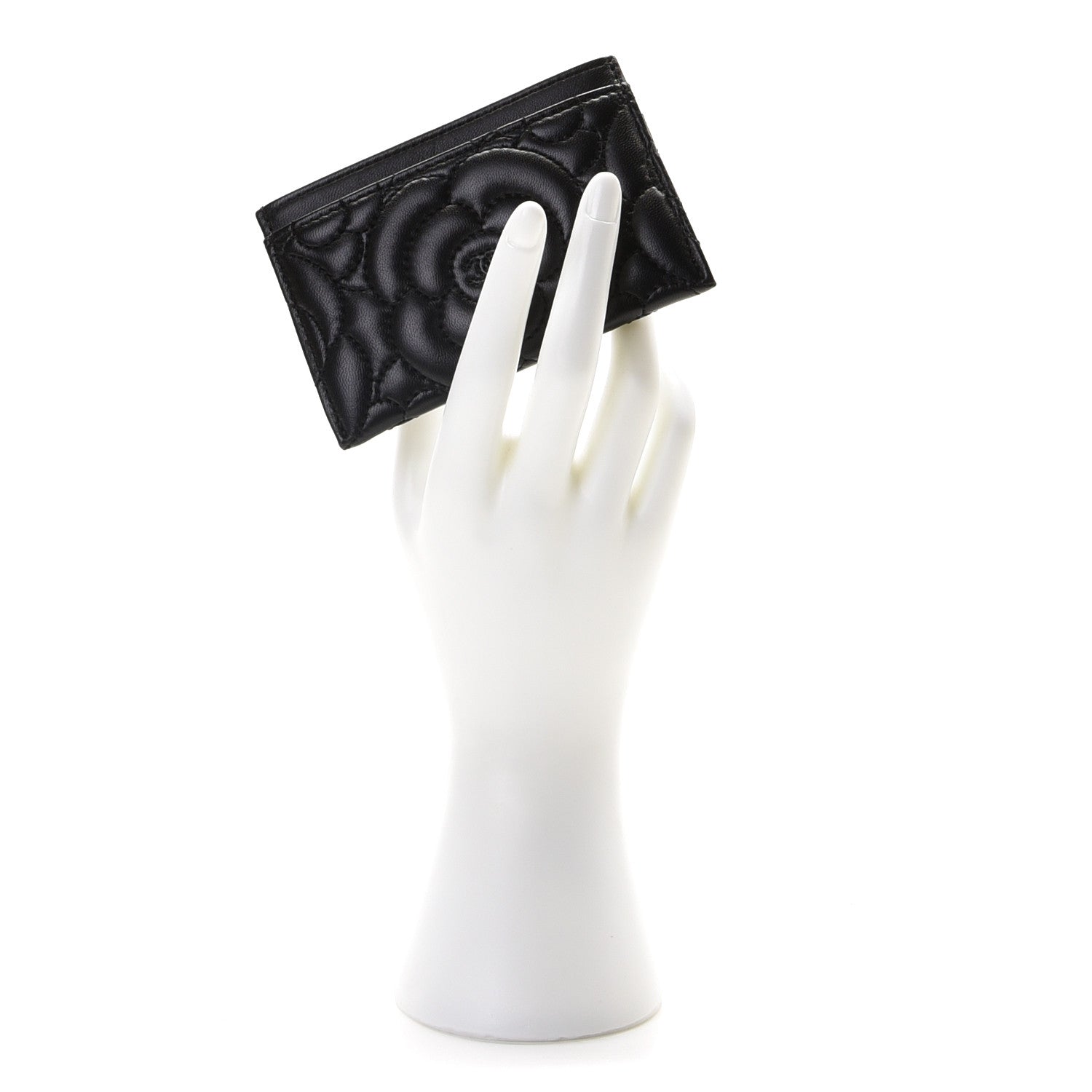Chanel Lambskin Camellia Embossed Card Holder Black 2 of 8