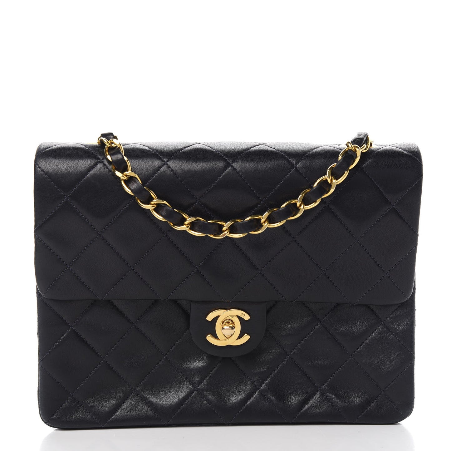 Lambskin Quilted Mini Square Flap Black