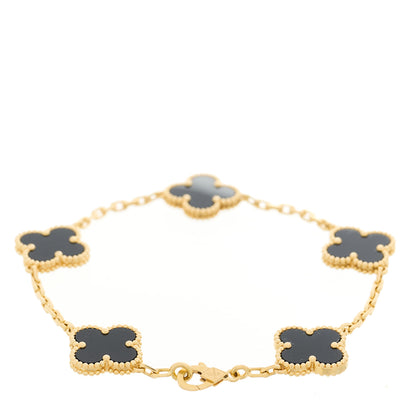 Van Cleef & Arpels 18K Yellow Gold Black Onyx 5 Motifs Vintage Alhambra Bracelet 2 of 4