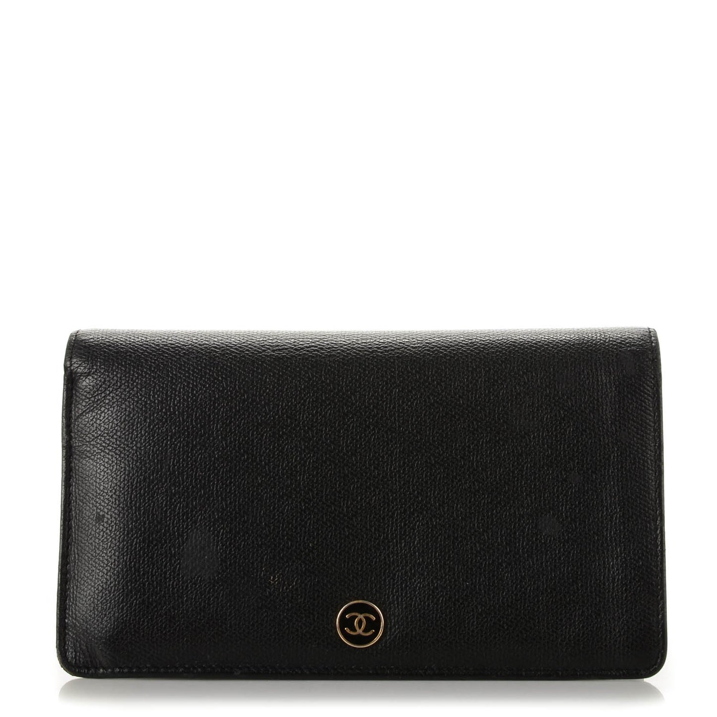 Grained Calfskin CC Button Yen Wallet Black