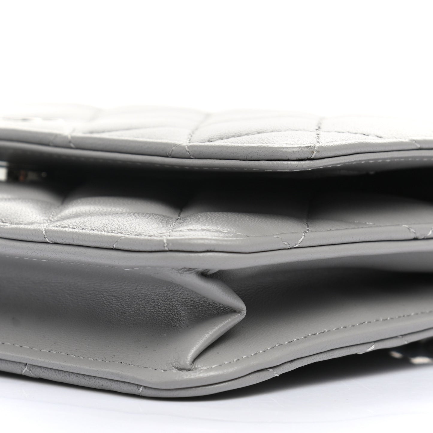 Lambskin Quilted Wallet On Chain WOC Grey