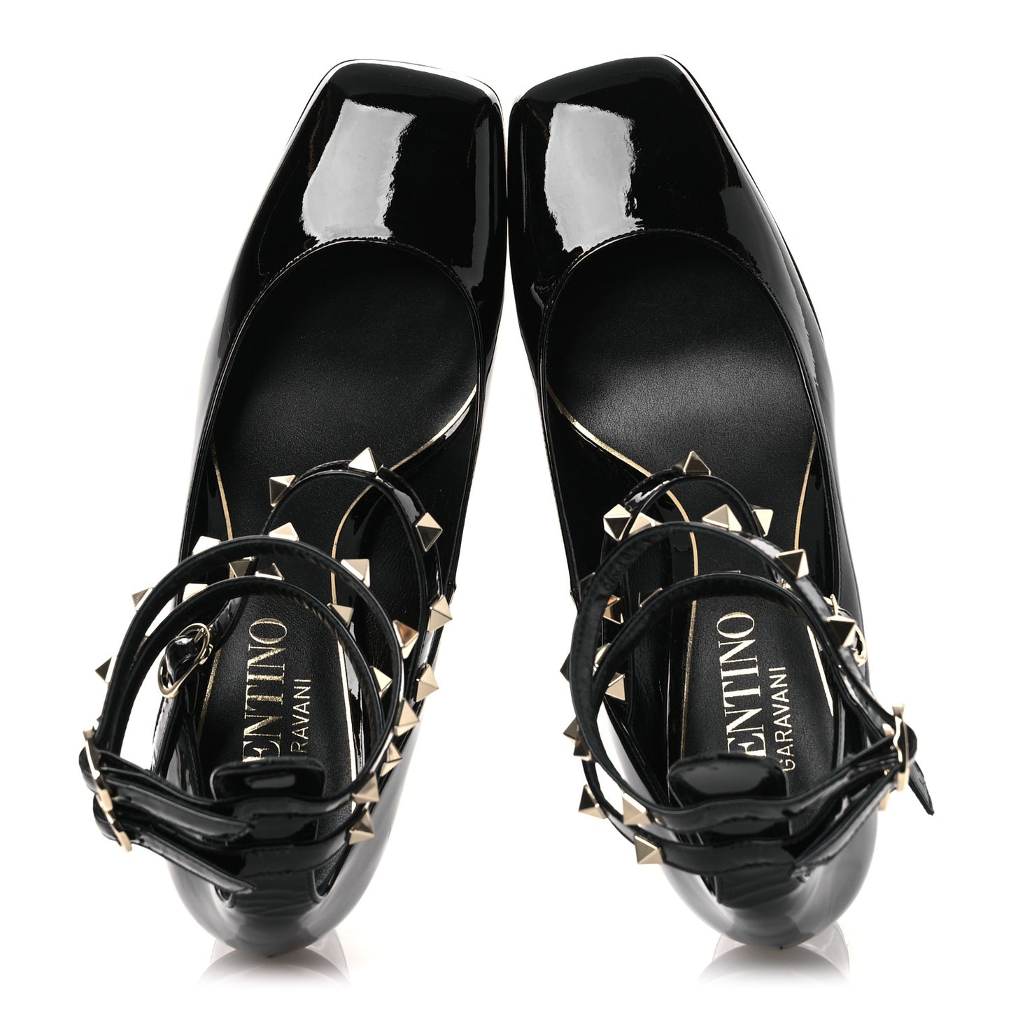 Patent Rockstud Ankle Strap Mary Jane Pumps 39 Black