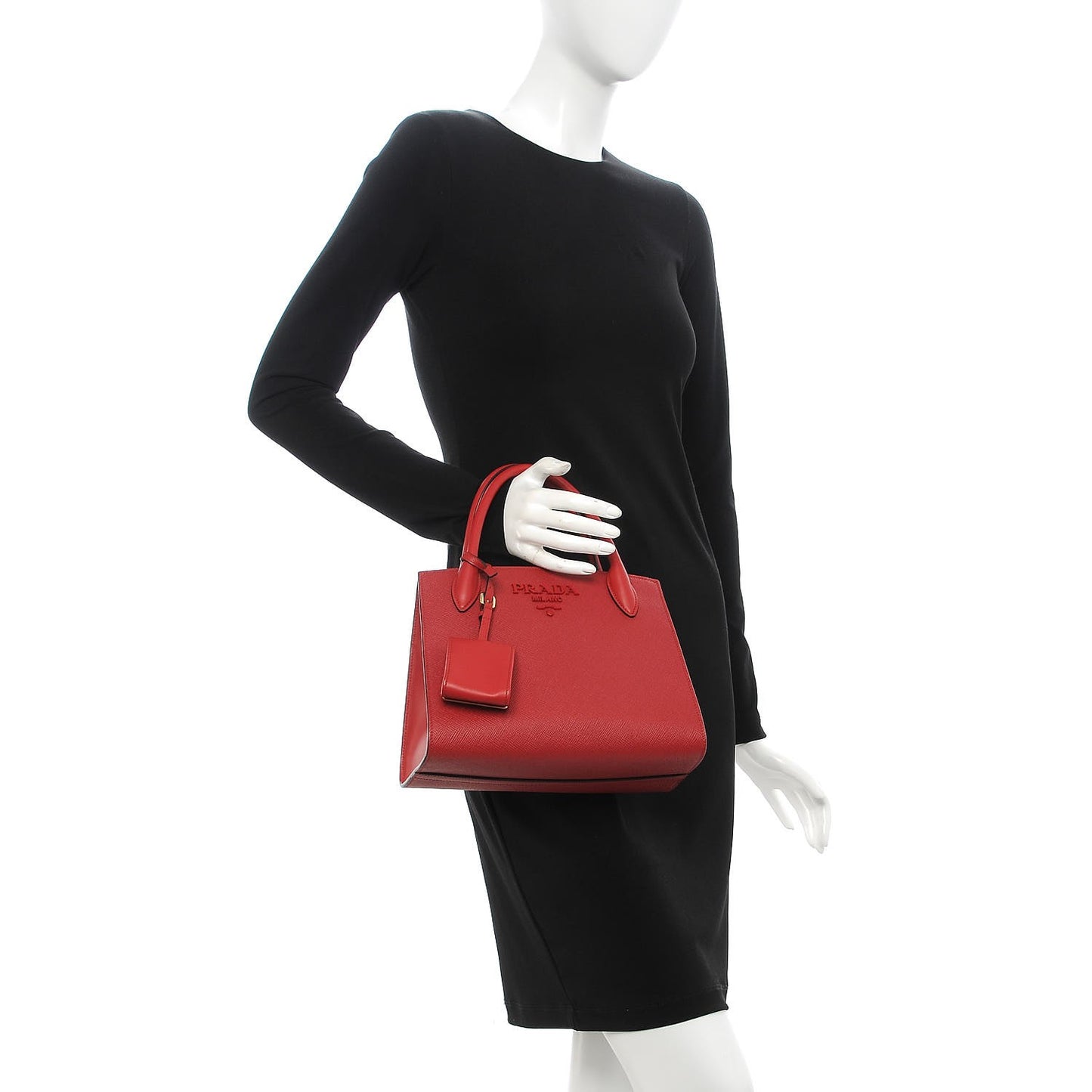 Saffiano Cuir Calfskin Small Monochrome Top Handle Tote Fuoco