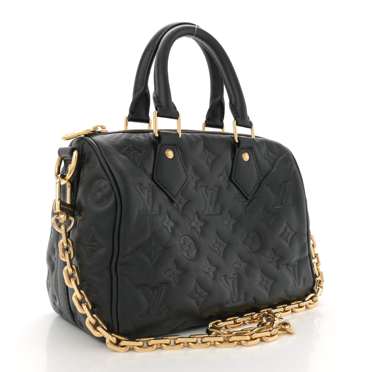 Lambskin Embossed Monogram Speedy 22 Bandouliere Black