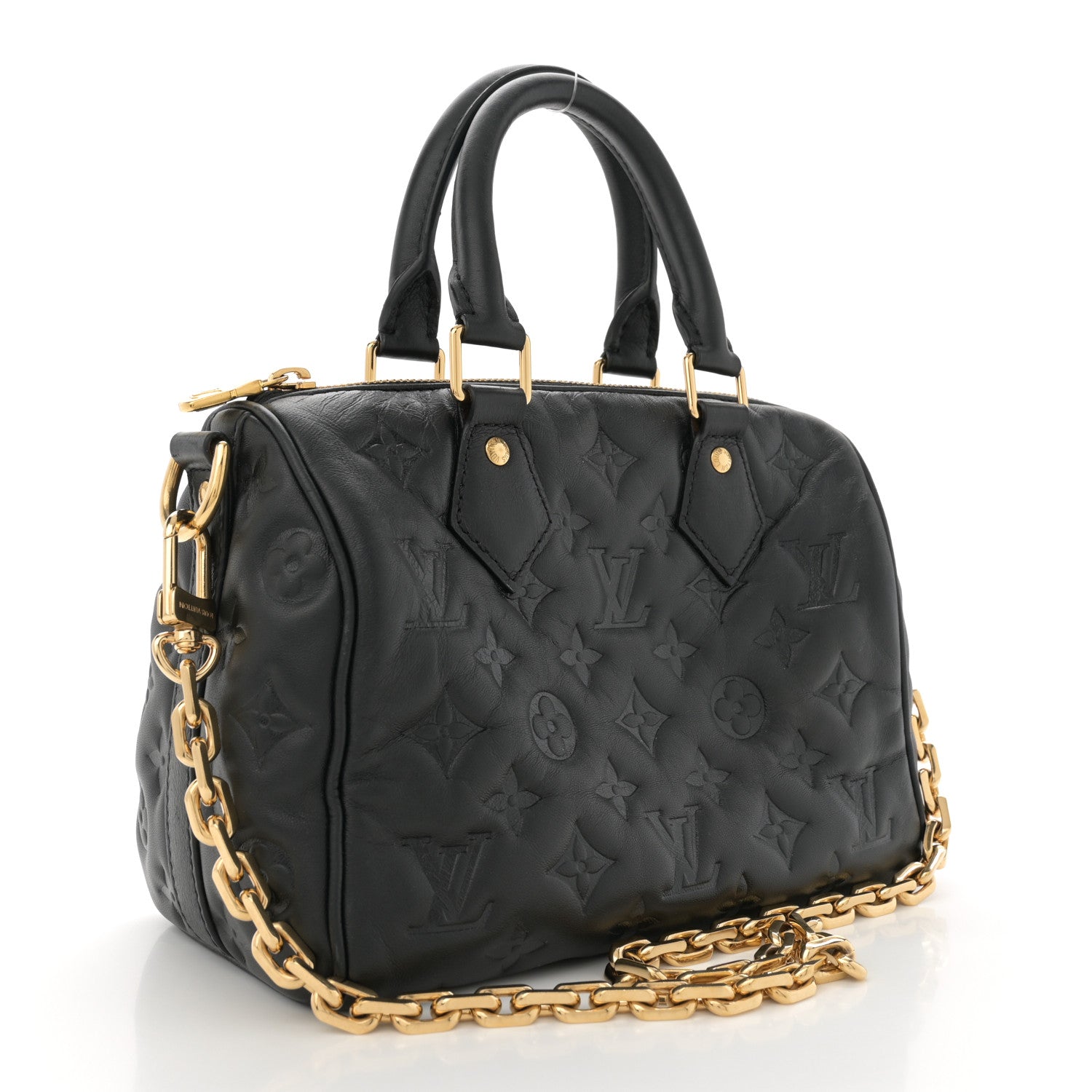 Louis Vuitton Lambskin Embossed Monogram Speedy 22 Bandouliere Black 3 of 11