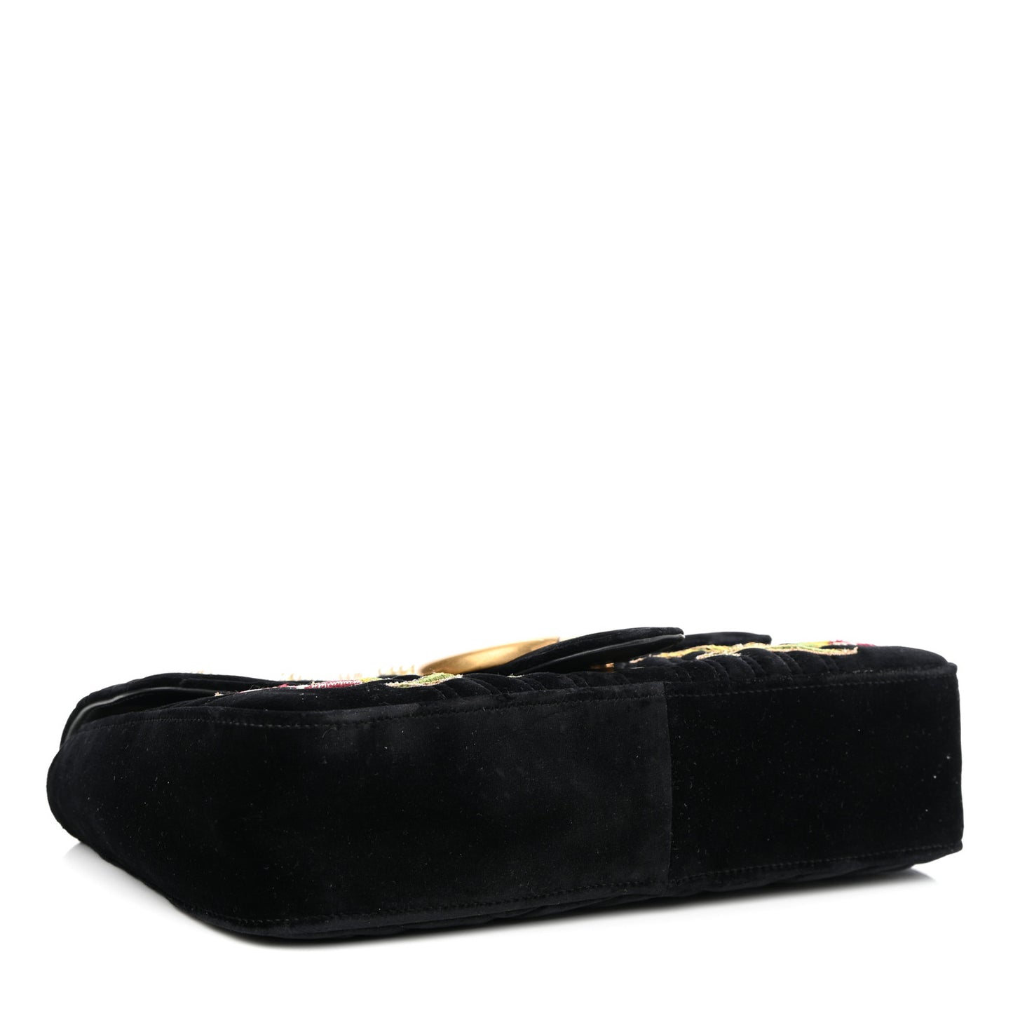 Velvet Matelasse Loved Embroidered Medium GG Marmont Shoulder Bag Black
