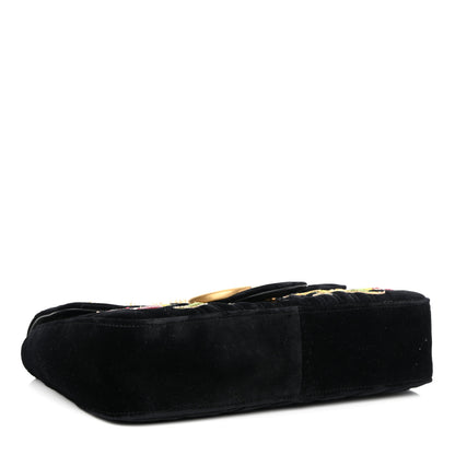 Gucci Velvet Matelasse Loved Embroidered Medium GG Marmont Shoulder Bag Black 4 of 10