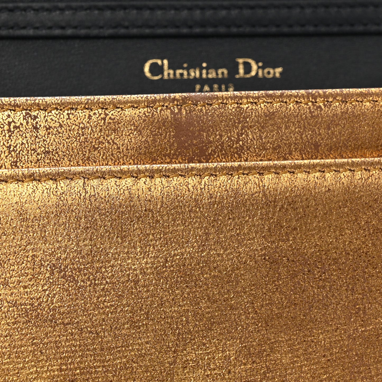 Metallic Brushed Calfskin Diorama Wallet on Chain Pouch Gold
