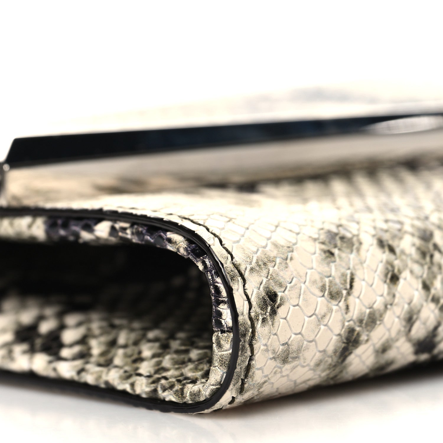 Jimmy Choo Snakeskin Embossed Chain Clutch Black Beige 8 of 9