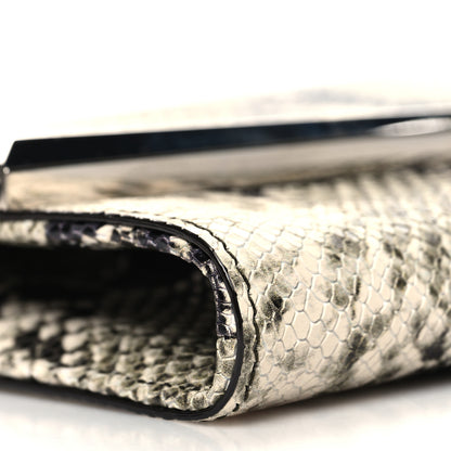 Jimmy Choo Snakeskin Embossed Chain Clutch Black Beige 8 of 9