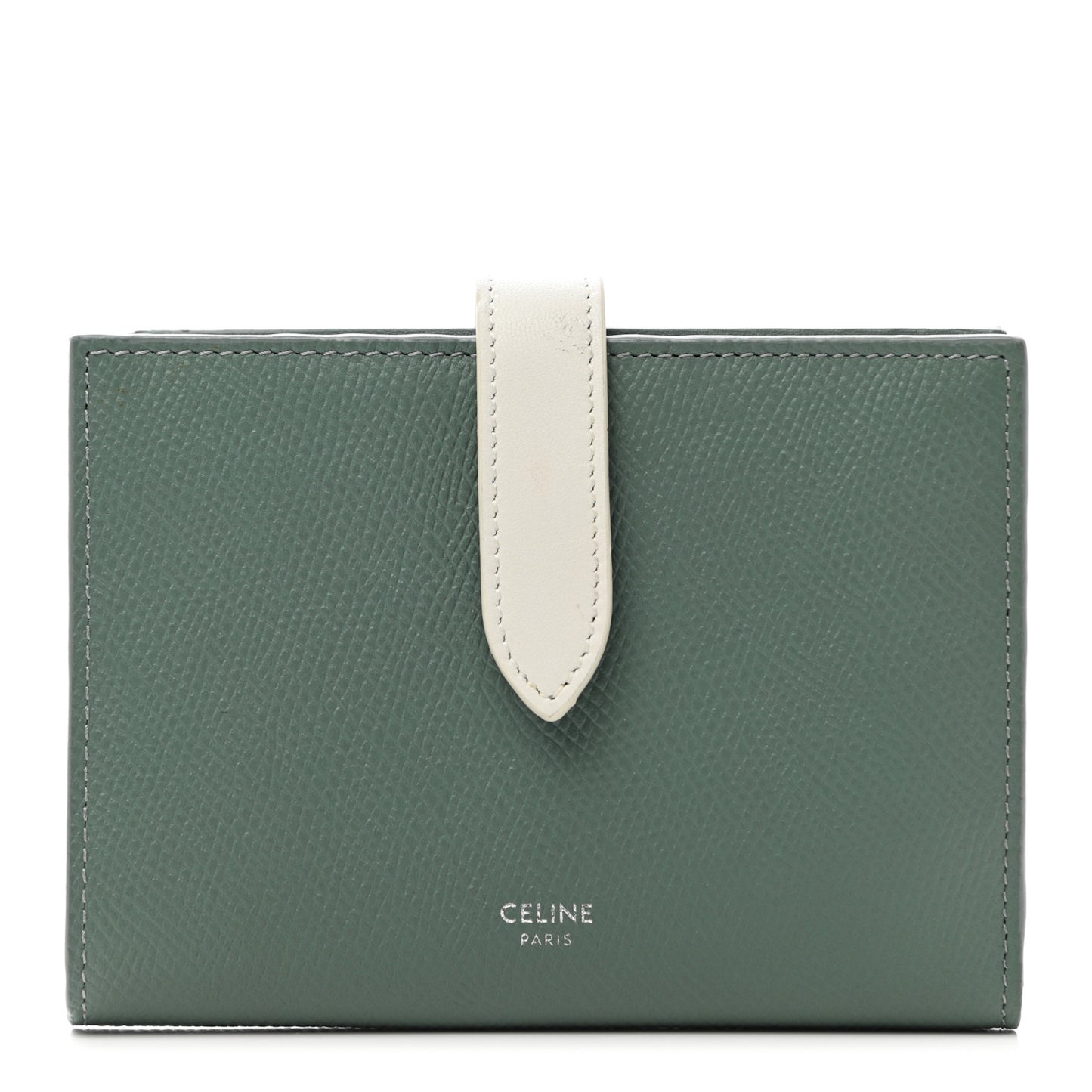 Grained Calfskin Medium Multifunction Strap Wallet Green