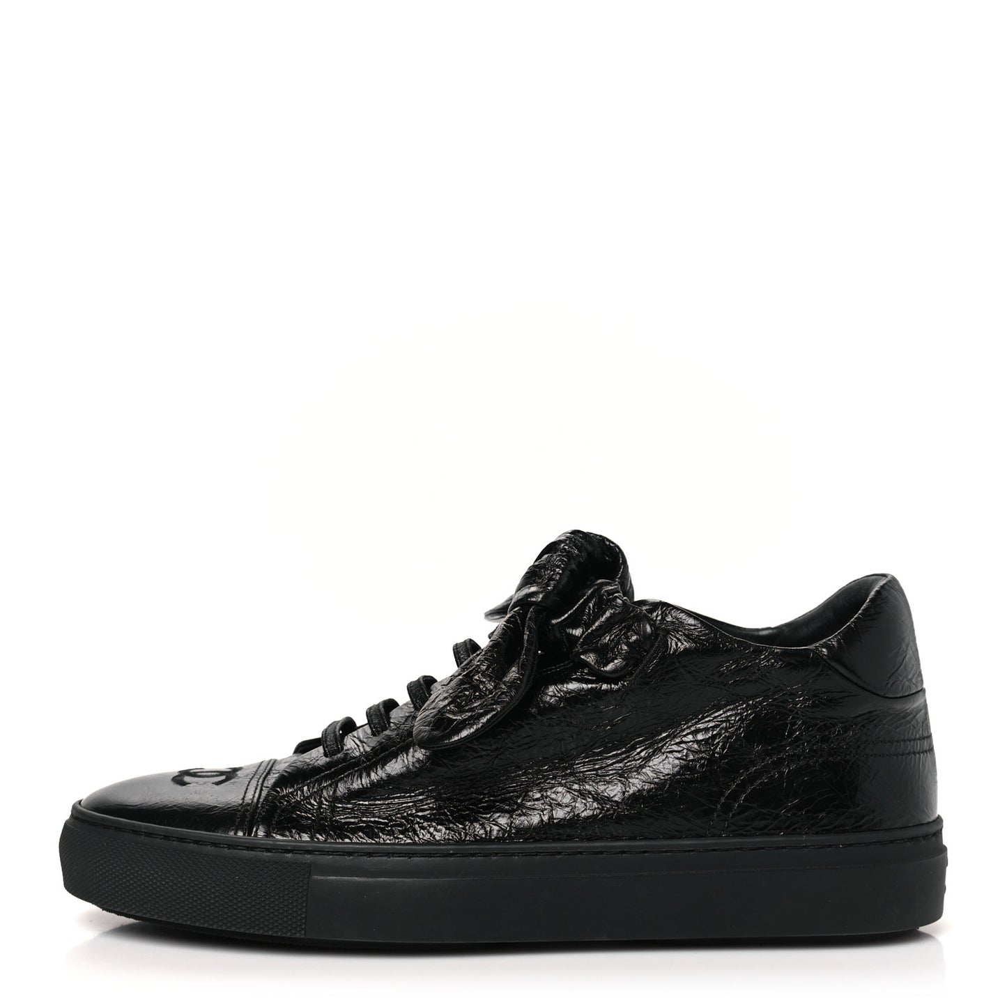 Crumpled Calfskin Womens CC Bow Sneakers 40 Black