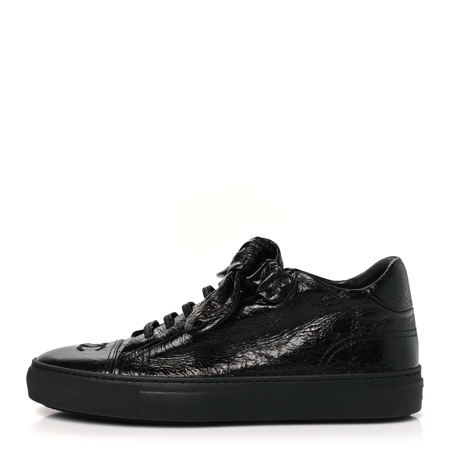 Chanel Crumpled Calfskin Womens CC Bow Sneakers 40 Black 1 of 10