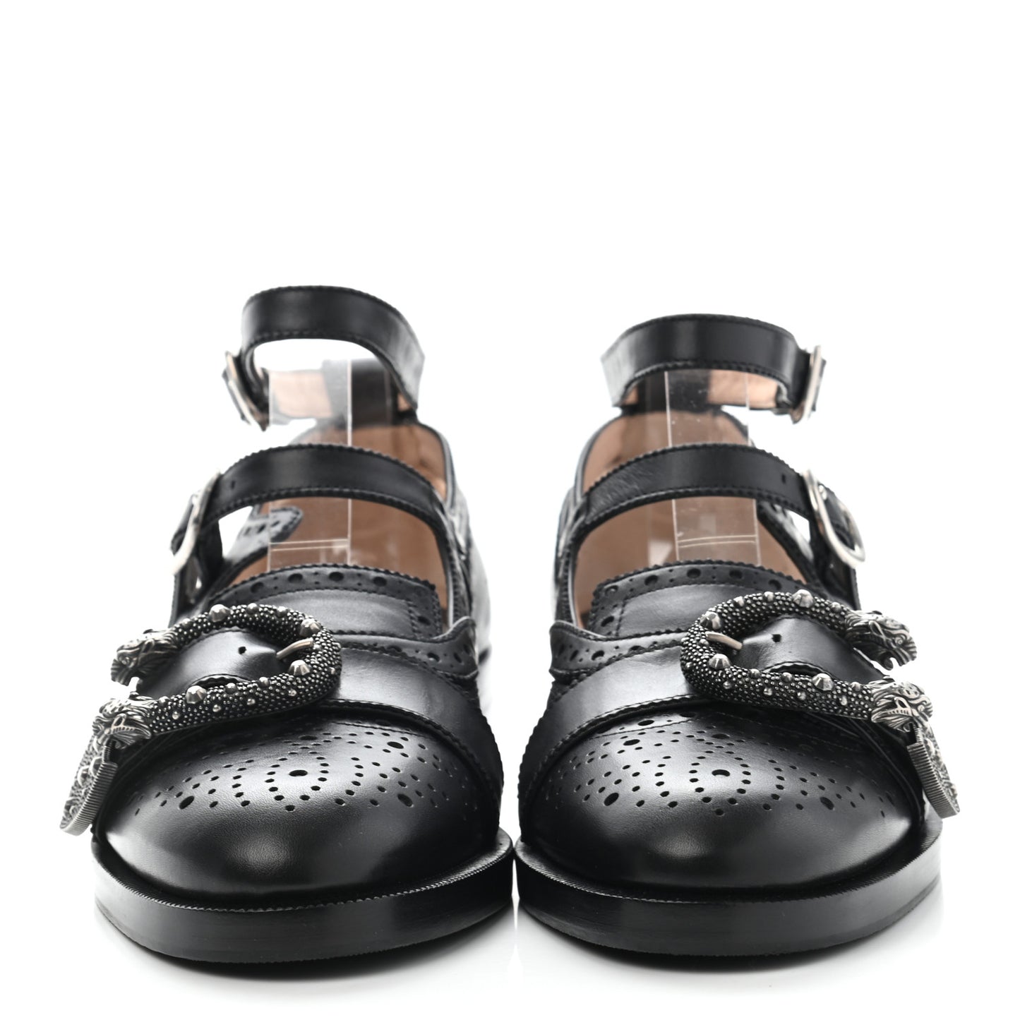 Calfskin Bee Embroidered Womens Queercore Brogue Wingtip Monk Strap Loafers 37.5 Black