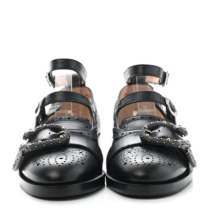 Gucci Calfskin Bee Embroidered Womens Queercore Brogue Wingtip Monk Strap Loafers 37.5 Black 2 of 10