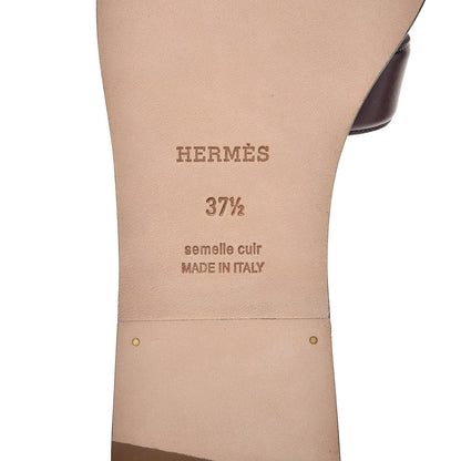 Hermes Box Calfskin Oran Sandals 37.5 Bleu Ardoise Bordeaux 7 of 8