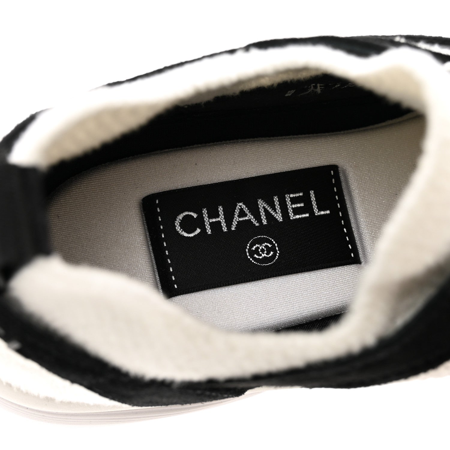 Chanel Fabric Suede Calfskin CC Sneakers 38.5 White Black 6 of 8