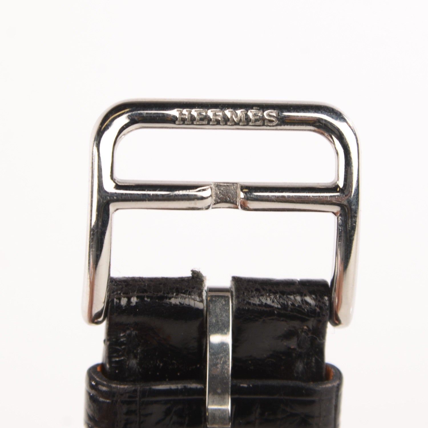 Hermes Stainless Steel Alligator Diamond Mother of Pearl 26mm Heure H Hour Quartz Watch Noir 11 of 11