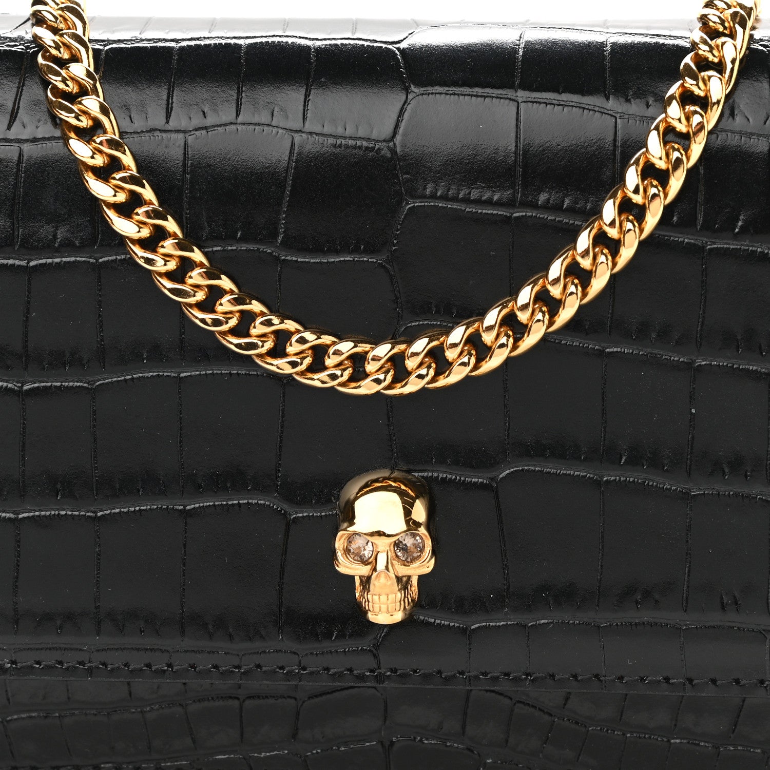 Alexander McQueen Calfskin Crocodile Embossed Skull Mini Crossbody Bag Black 6 of 9
