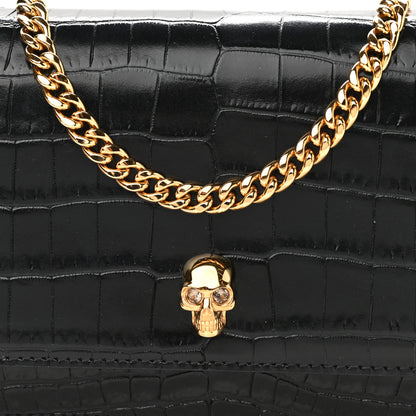 Alexander McQueen Calfskin Crocodile Embossed Skull Mini Crossbody Bag Black 6 of 9