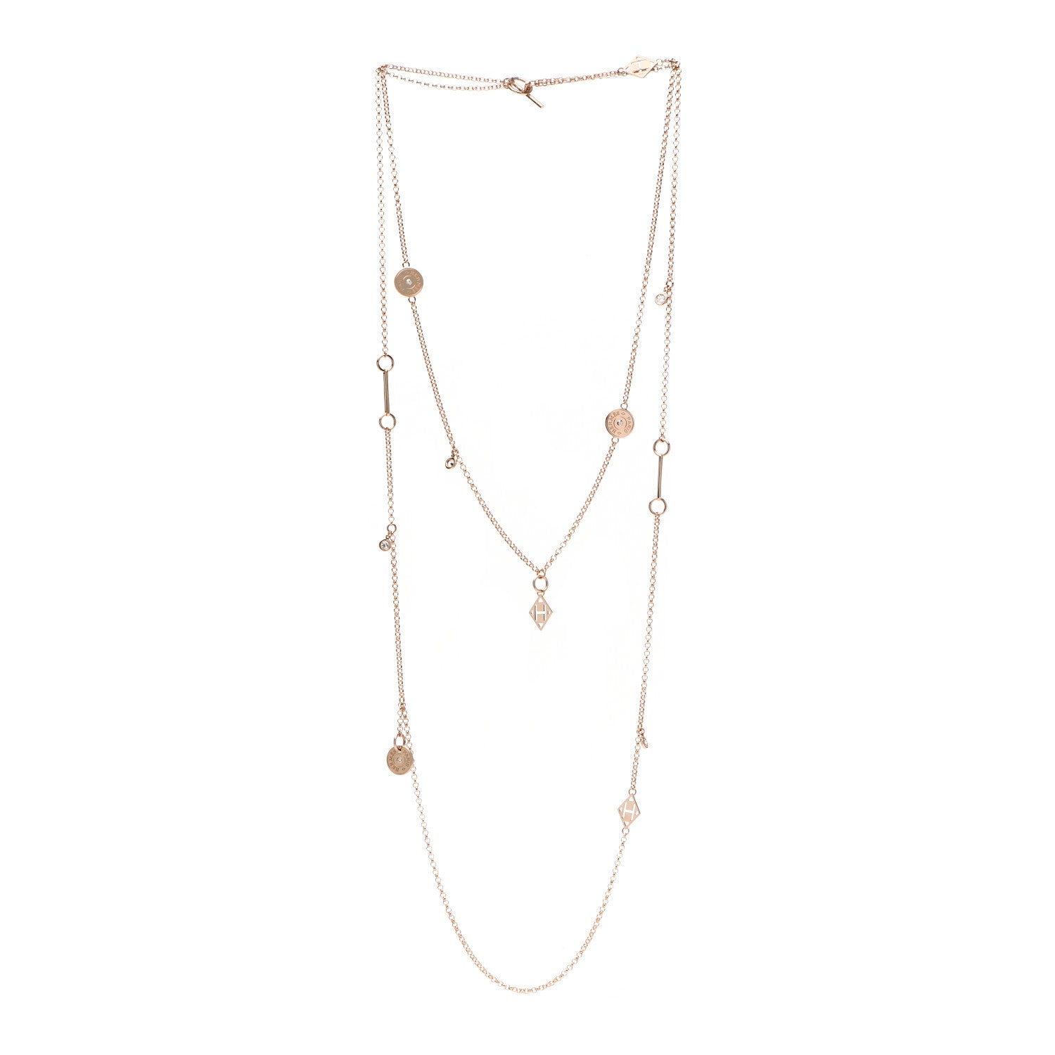 Hermes 18K Rose Gold Diamond Long Gambade Necklace 3 of 6