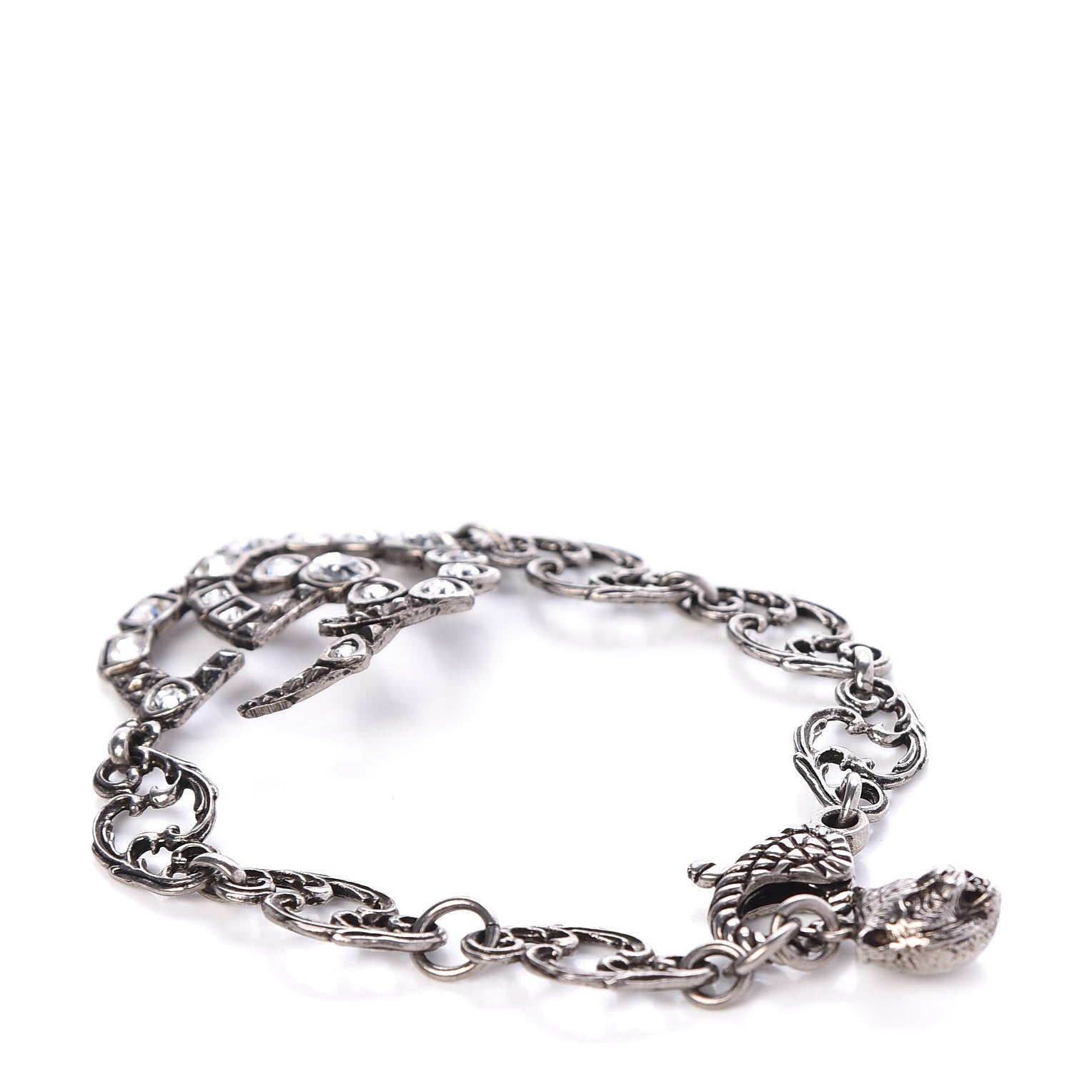 Gucci Oxidized Palladium Crystal Double G Bracelet Silver 3 of 5