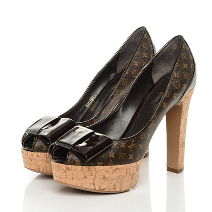 Louis Vuitton Monogram Cork Rivoli Peep Toe Pumps 39 3 of 8