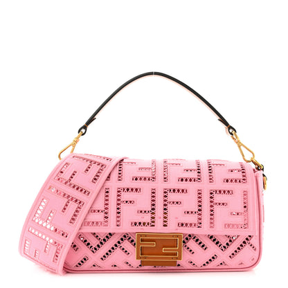 Fendi Canvas Cuoio Agata FF Ajour Embroidered Baguette Ciclamino Cuoio 1 of 9